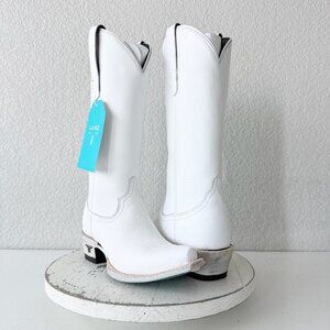 Lane EMMA JANE White Cowboy Boots Western Cowgirl Mid Calf Tall Snip Toe 5.5